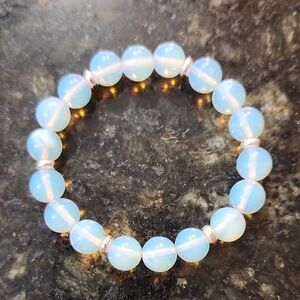 Handmade Glass Moonstone And Sterling Silver Beaded Bracelet